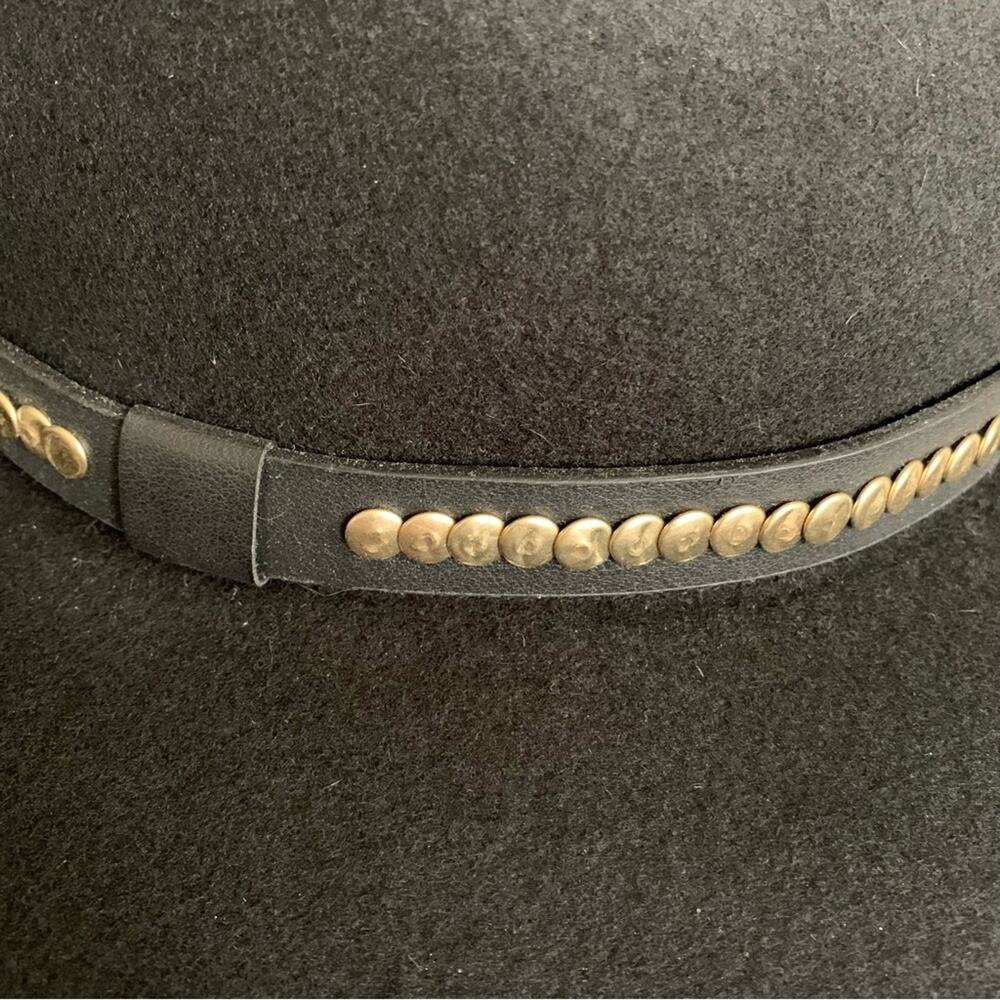 All Saints Black Studded Crown Band Wool Western Texas Hold Em Fedora O/S NWT - Picture 4 of 9